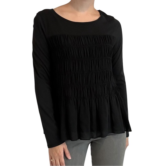 Sundance Long Sleeve Blouse Shirt Black Ruched Ruffle Elegant Goth Size Medium - Picture 6 of 6